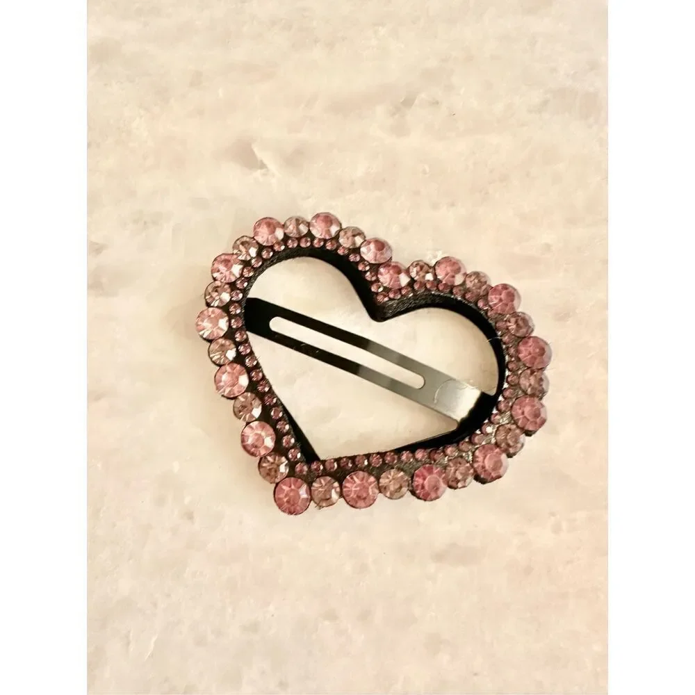 Light pink rhinestone sparkly valentine heart hair clip